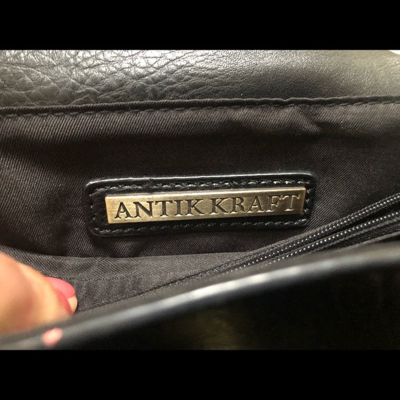 Antik Kraft Black Leather Cross Body Purse Sassy Clutch - Picture 2 of 11